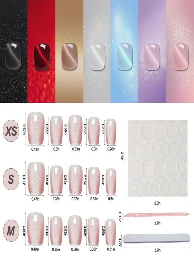 AIBEE Cat Eye Press on Nails-7 Colors Press On Nails Short Square 210Pcs Reusable Fake Nails Tips with 7pcs Glue Stickers for Daily Wear, Parties, Dates, Holidays, Fit Most Nail Sizes for Women Girls - Image 2